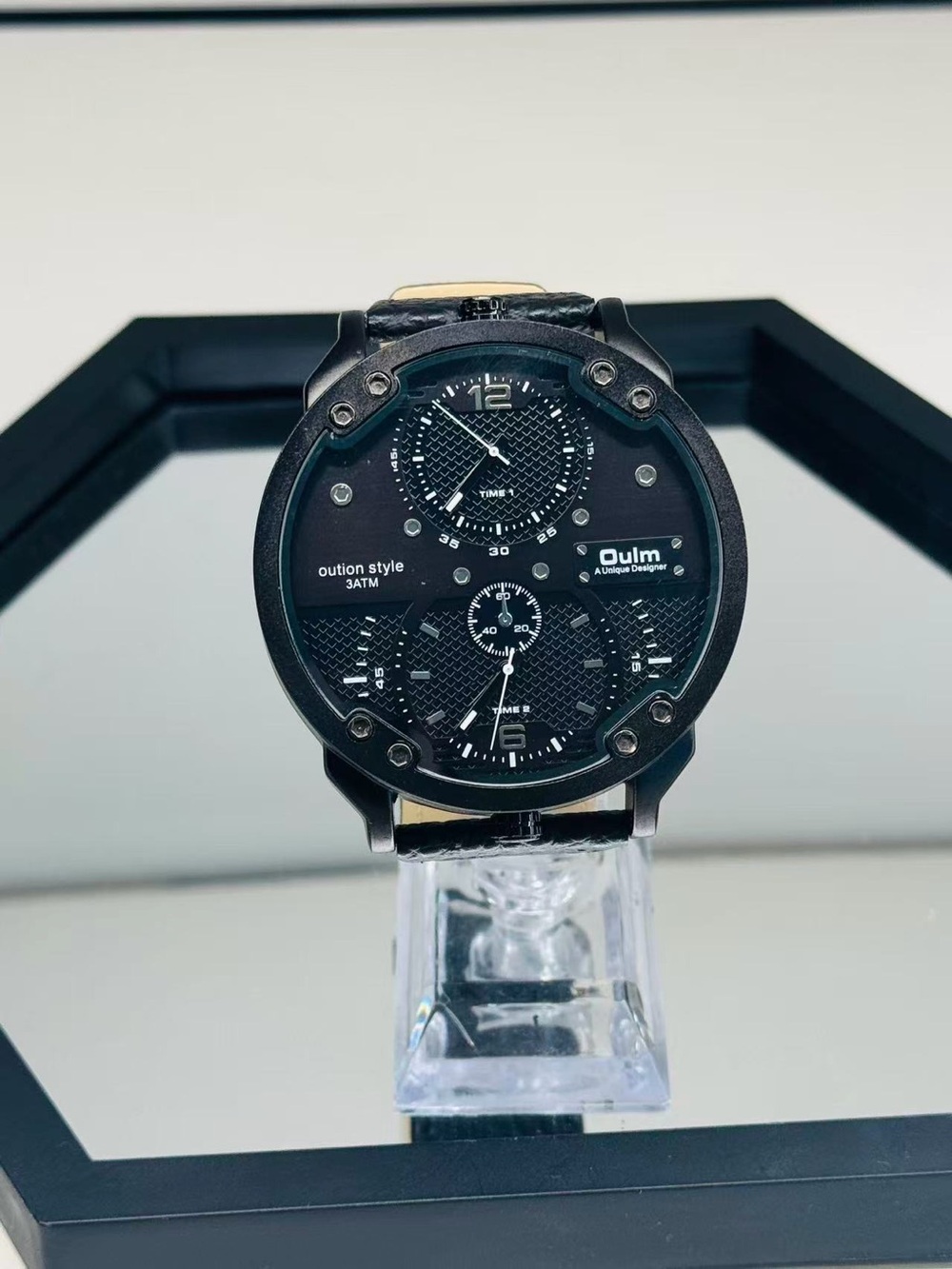 Oulm 3548M Men’s Oversized Multi-Time Zone Quartz Watch Black 57mm New Battery